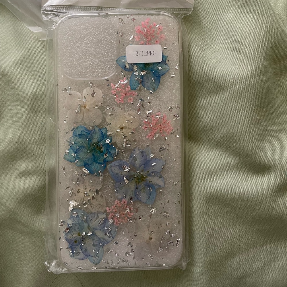 iphone 12/12 pro resin flower/silver phone case